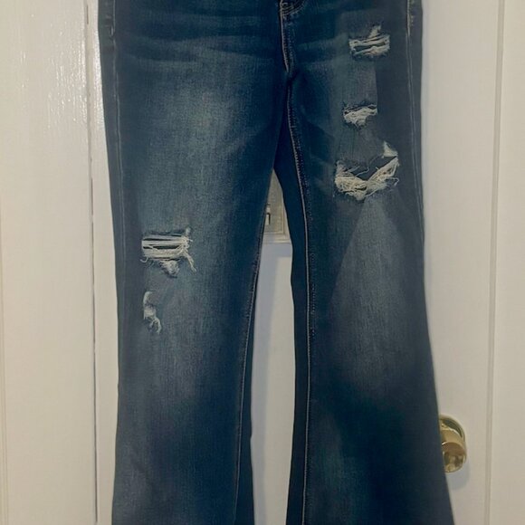 Vervet Blue Jean: Giant Step - Distressed High Rise Flare Jeans - Picture 5 of 11